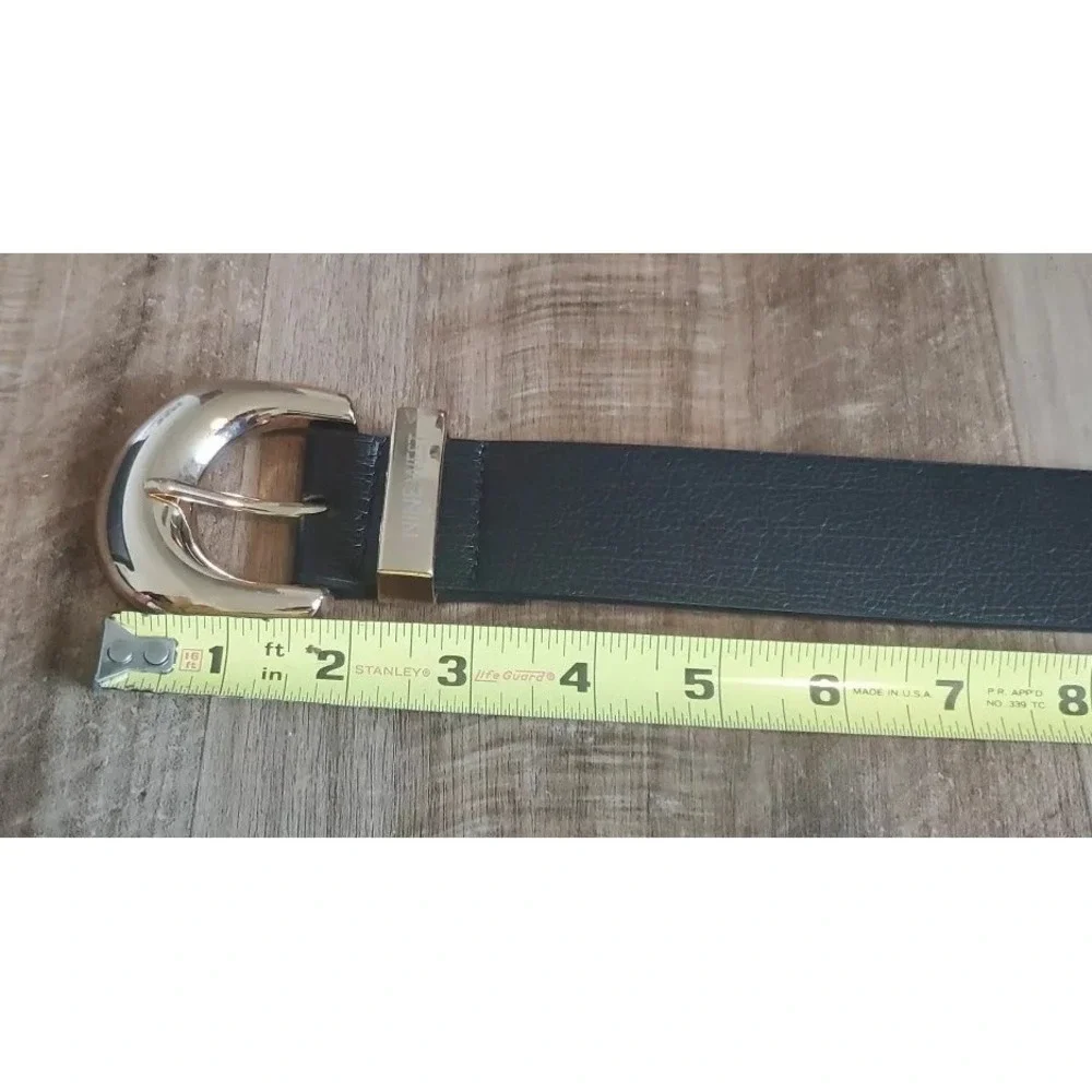 Nine West Faux Leather Black Belt Womens‎ Size M/L Gold Tone Large Buckle